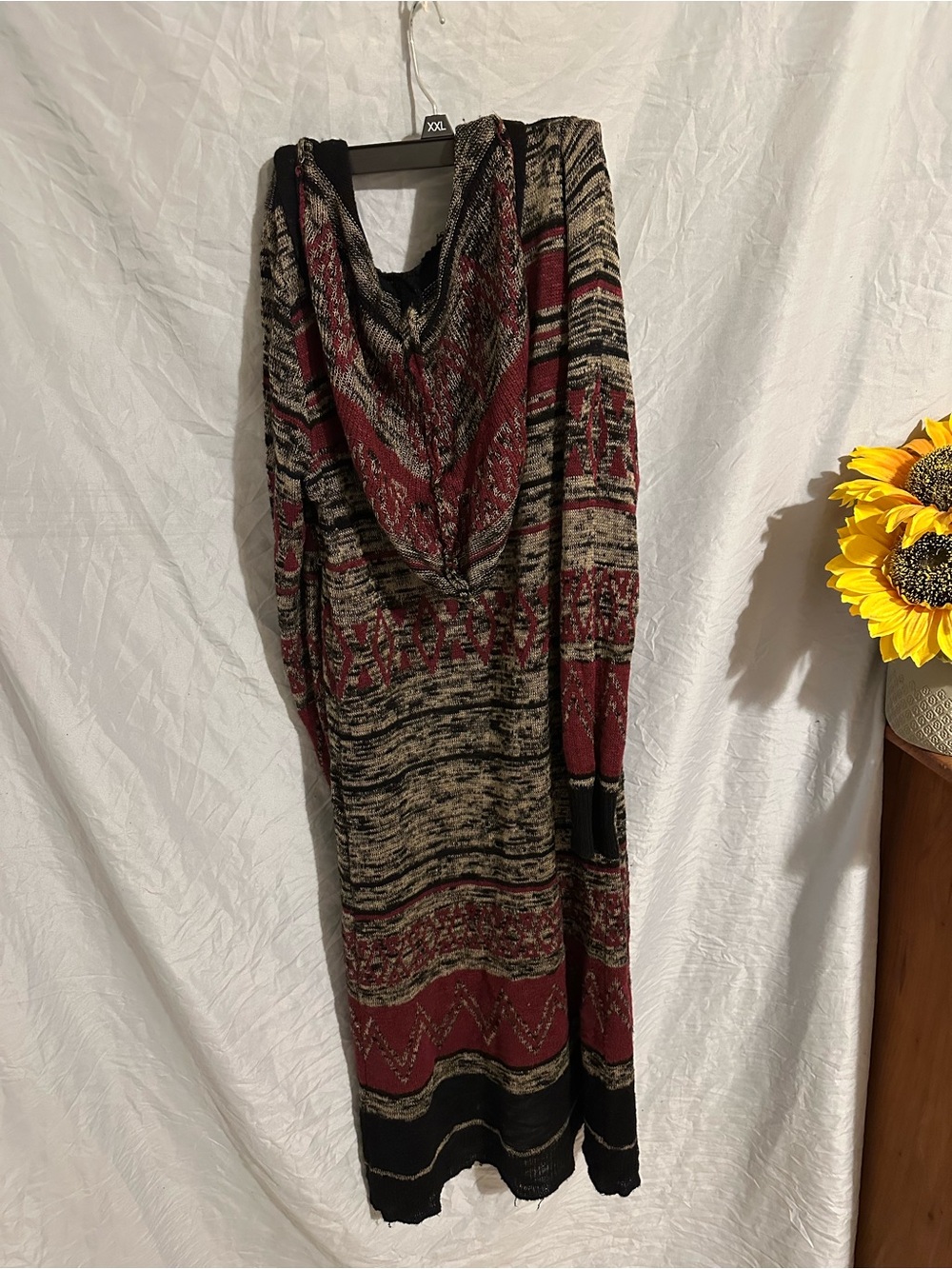 Cato Striped Hooded Knit Cardigan — Burgundy, Black & Gray